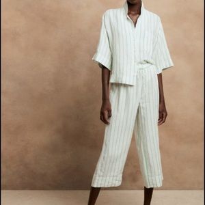Green striped linen PJ set